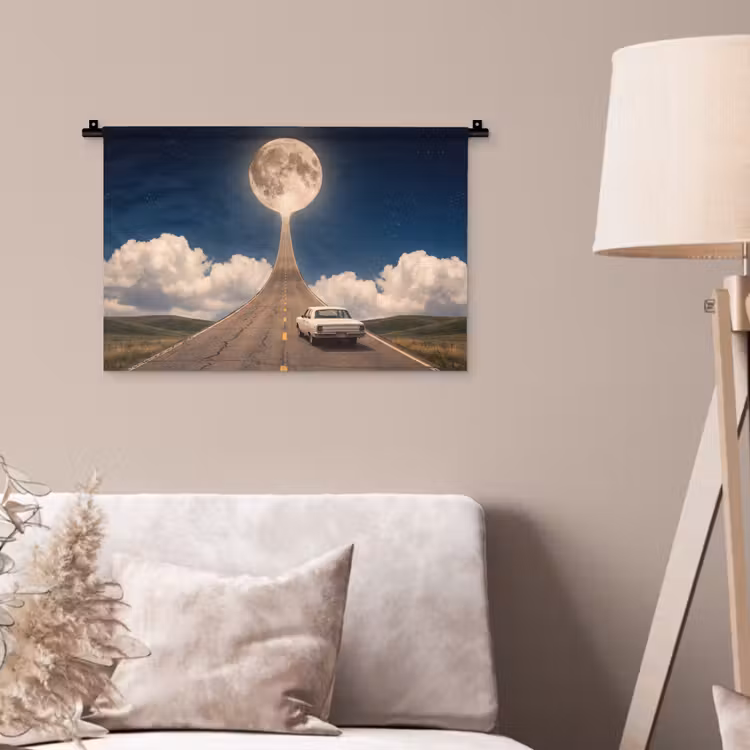 Wandteppich - Straße – Mond – Nacht - Weg - Maan - Nacht Wandkleed katoen klein