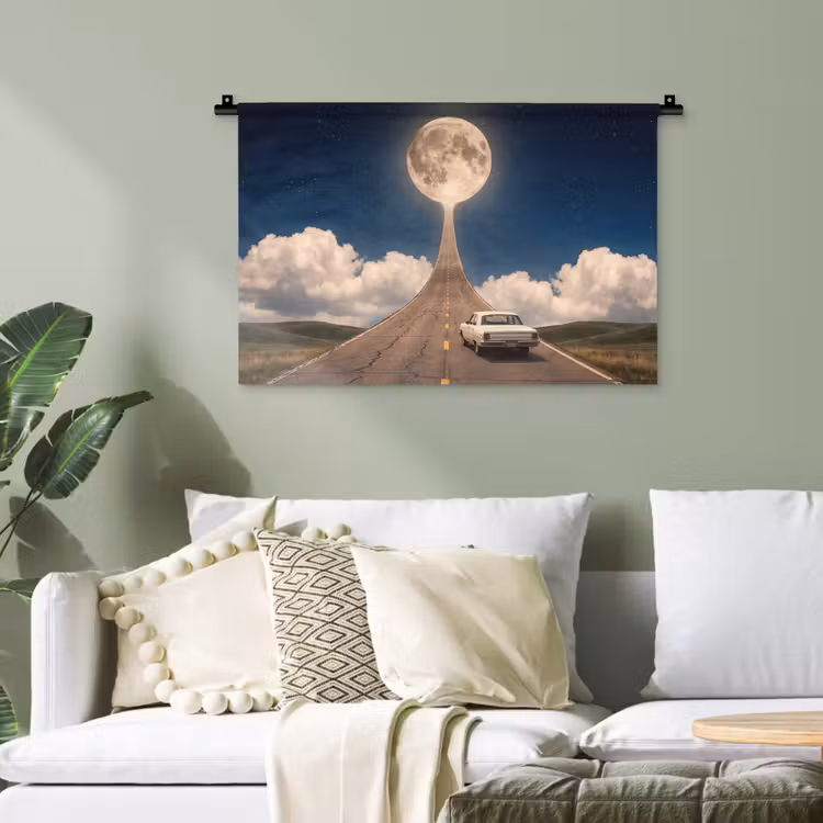Wandteppich - Straße – Mond – Nacht - Weg - Maan - Nacht Wandkleed katoen klein