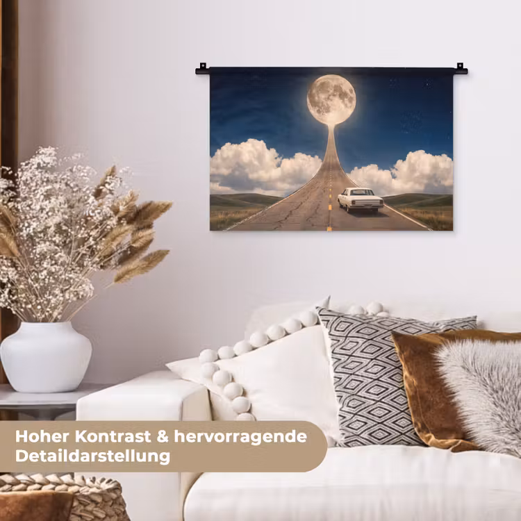 Wandteppich - Straße – Mond – Nacht - Weg - Maan - Nacht Wandkleed katoen klein