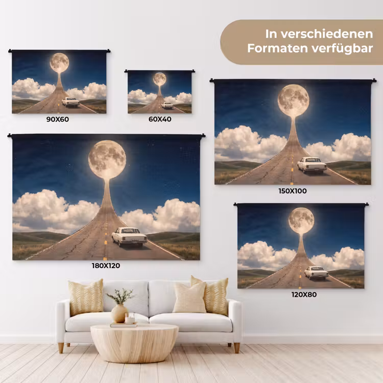 Wandteppich - Straße – Mond – Nacht - Weg - Maan - Nacht Wandkleed katoen klein