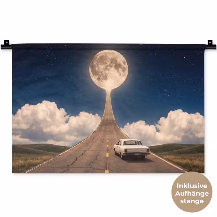 Wandteppich - Straße – Mond – Nacht - Weg - Maan - Nacht Wandkleed katoen klein