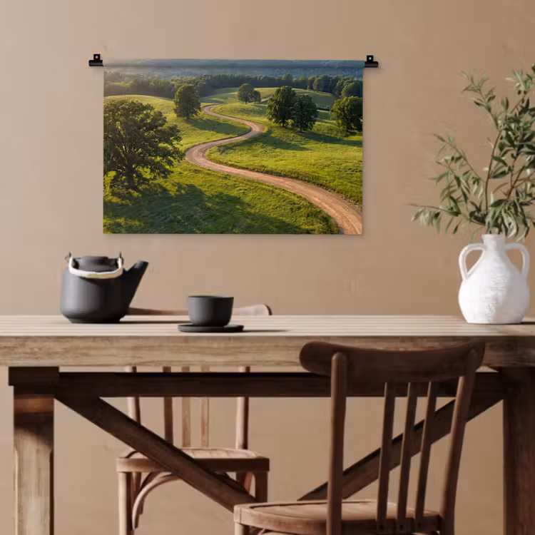 Weg - Weide - Natuur - Groen Wandkleed katoen klein -sfeer6