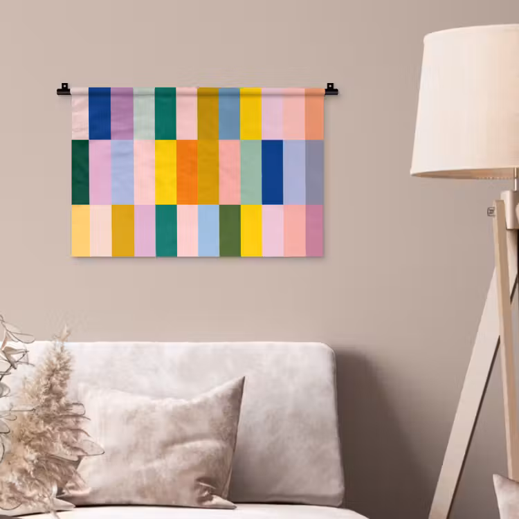 Stroken - Blauw - Patroon - Abstract Wandkleed katoen klein -sfeer4