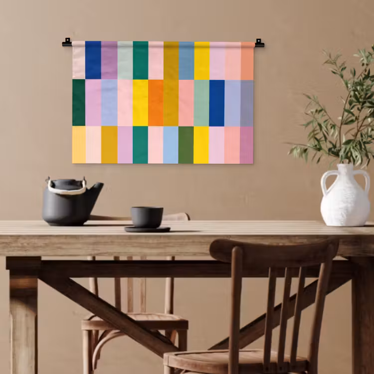 Stroken - Blauw - Patroon - Abstract Wandkleed katoen klein -sfeer6