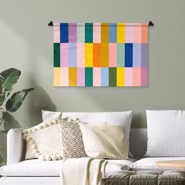 Stroken - Blauw - Patroon - Abstract Wandkleed katoen klein -sfeer7