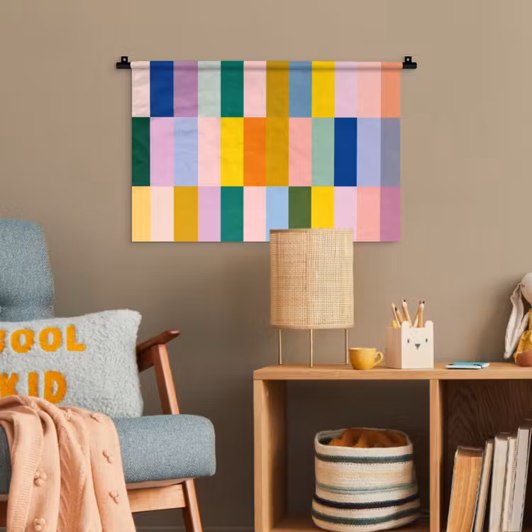 Stroken - Blauw - Patroon - Abstract Wandkleed katoen klein -wsfeer4_kind