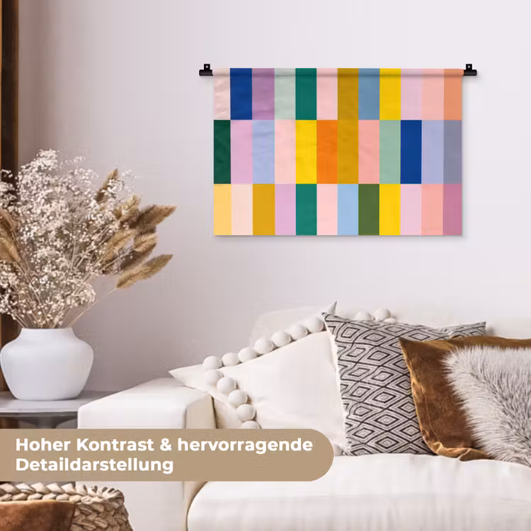 Stroken - Blauw - Patroon - Abstract Wandkleed katoen klein -tsfeer1_DE