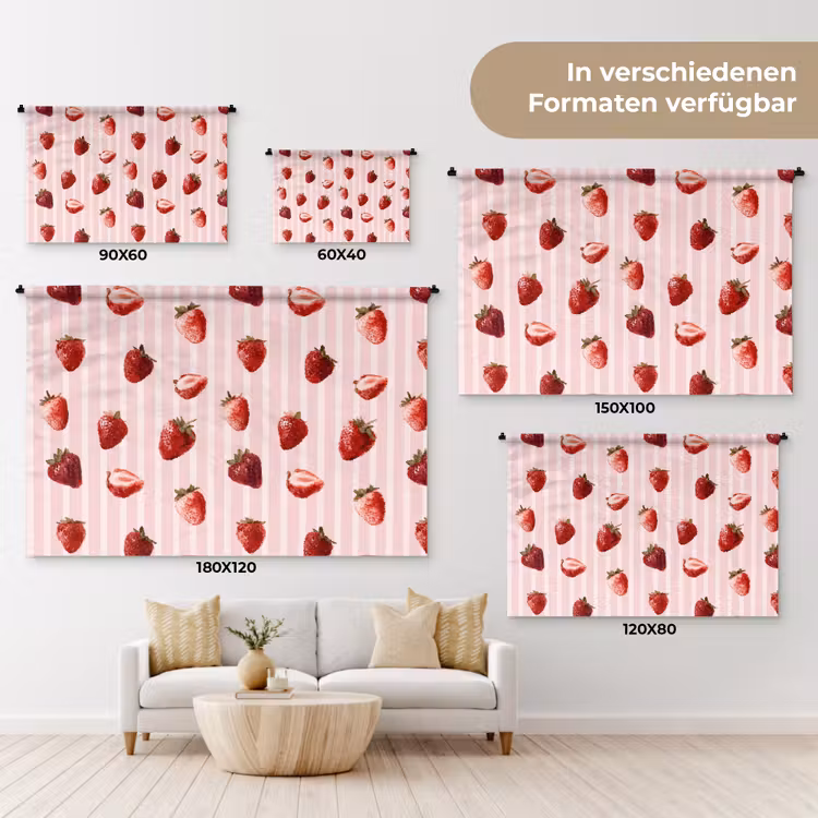 Strepen - Aardbei - Roze Wandkleed katoen klein 269 -tsfeer8_DE