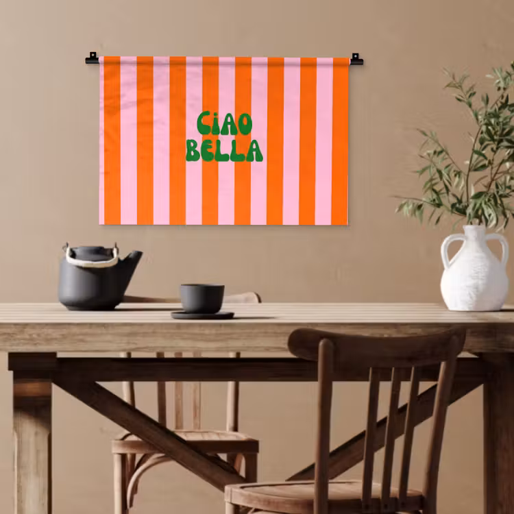 Strepen - Oranje - Verticaal - Ciao bella Wandkleed katoen klein -sfeer6