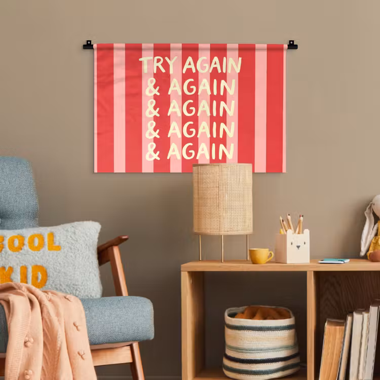 Strepen - Rood - Try again Wandkleed katoen klein -wsfeer4_kind