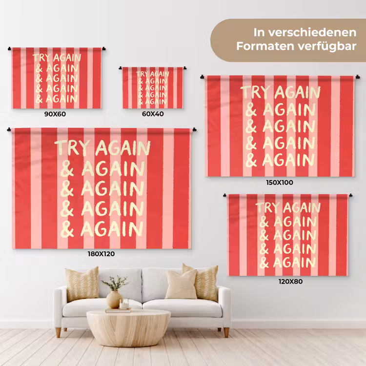 Strepen - Rood - Try again Wandkleed katoen klein -tsfeer8_DE
