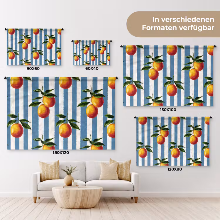 Strepen - Citroen - Blauw Wandkleed katoen klein 269 -tsfeer8_DE