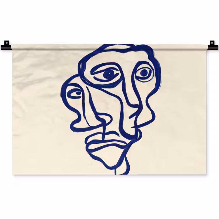 Lijntekening - Overlappende gezichten - Donkerblauw Wandkleed katoen klein -zz3d