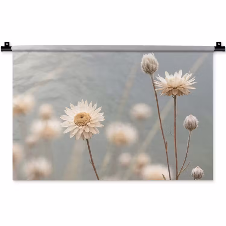 Strobloemen - Wit - Daglicht Wandkleed katoen klein -zz3d