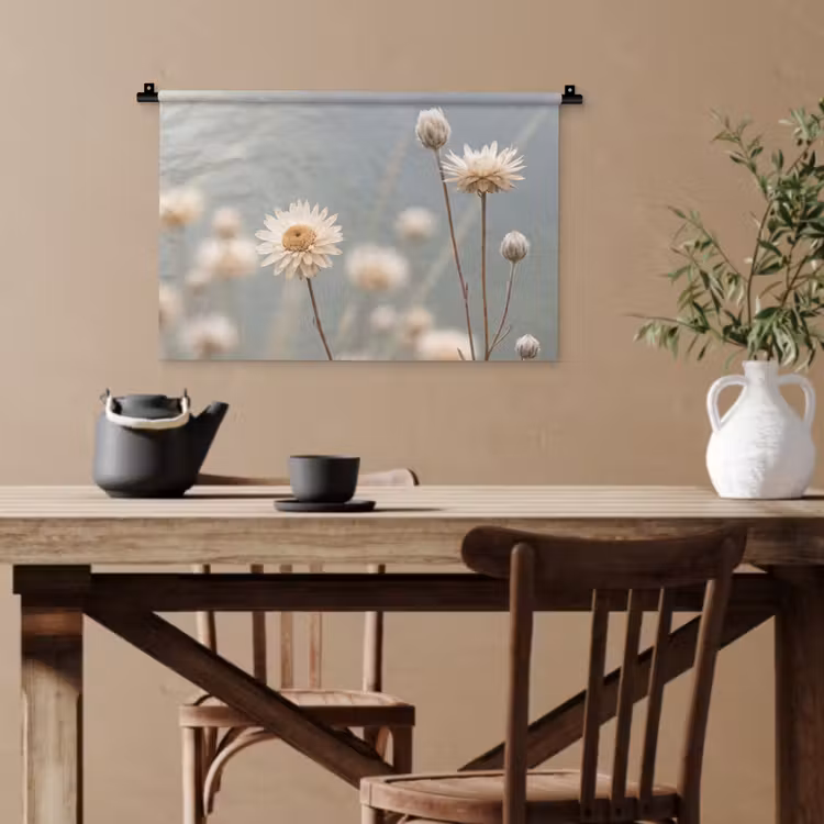 Strobloemen - Wit - Daglicht Wandkleed katoen klein -sfeer6