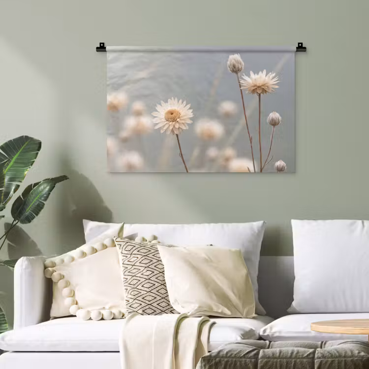 Strobloemen - Wit - Daglicht Wandkleed katoen klein -sfeer7