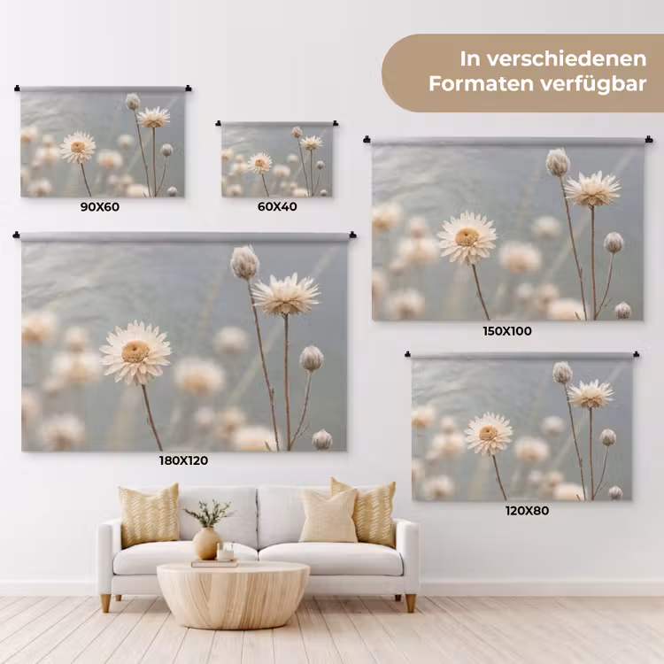 Strobloemen - Wit - Daglicht Wandkleed katoen klein -tsfeer8_DE