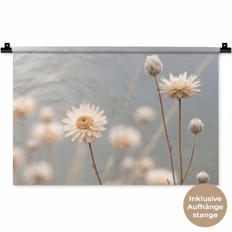 Strobloemen - Wit - Daglicht Wandkleed katoen klein -t3d_DE
