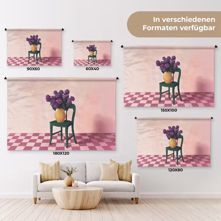 Stoel - Vaas - Bloemen - Geblokt Wandkleed katoen klein -tsfeer8_DE