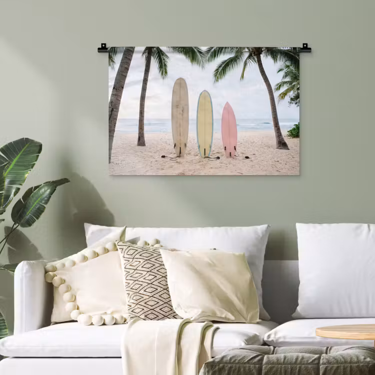 Surfboard - Palmbomen - Kleurrijk Wandkleed katoen klein -sfeer7