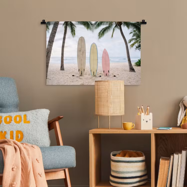 Surfboard - Palmbomen - Kleurrijk Wandkleed katoen klein -wsfeer4_kind
