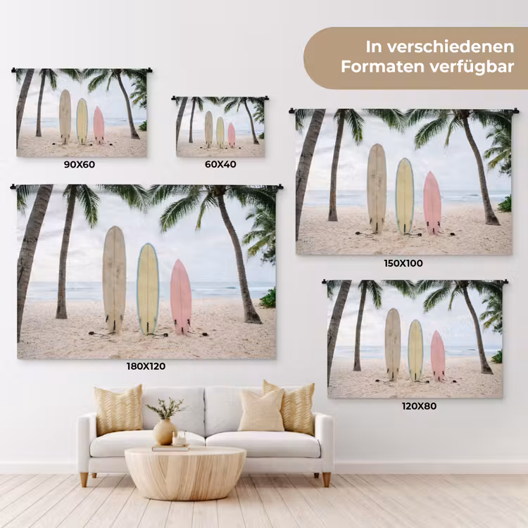 Surfboard - Palmbomen - Kleurrijk Wandkleed katoen klein -tsfeer8_DE