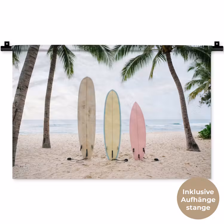 Surfboard - Palmbomen - Kleurrijk Wandkleed katoen klein -t3d_DE