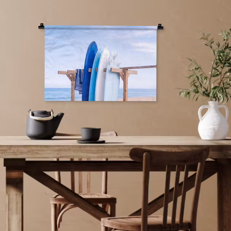 Surfplank - Strand - Zomer - Blauw - Water Wandkleed katoen klein -sfeer6