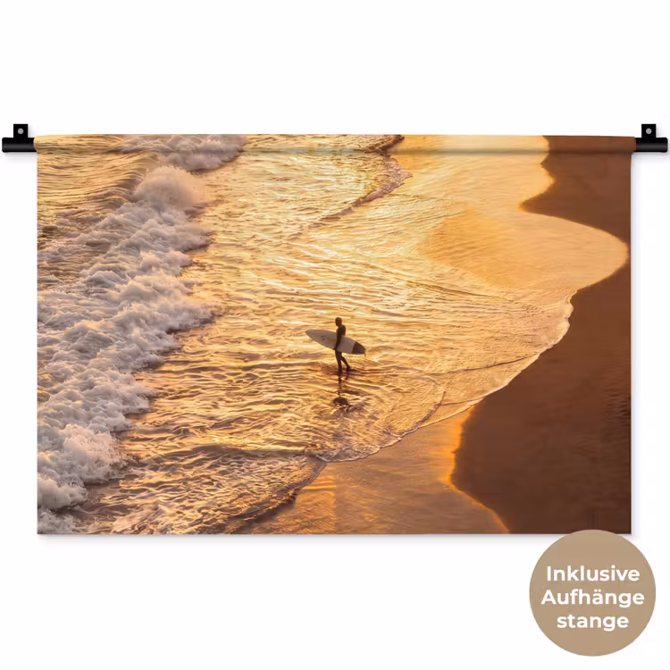 Surfer - Strand - Zonsondergang - Oceaan - Goud Wandkleed katoen klein -t3d_DE