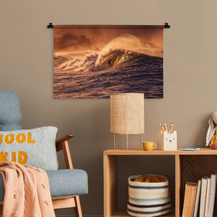 Surfer - Golf - Oceaan - Sport - Oranje Wandkleed katoen klein -wsfeer4_kind