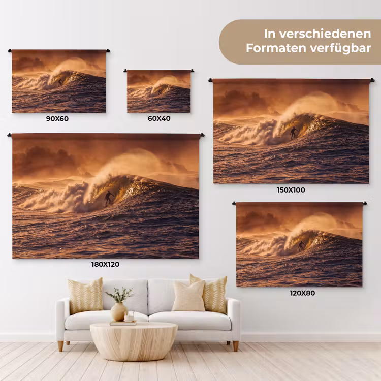 Surfer - Golf - Oceaan - Sport - Oranje Wandkleed katoen klein -tsfeer8_DE