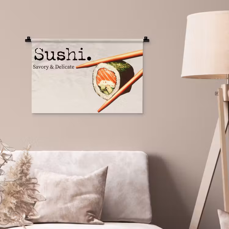 Sushi - Zalm - Rijst - Japans Wandkleed katoen klein -sfeer4