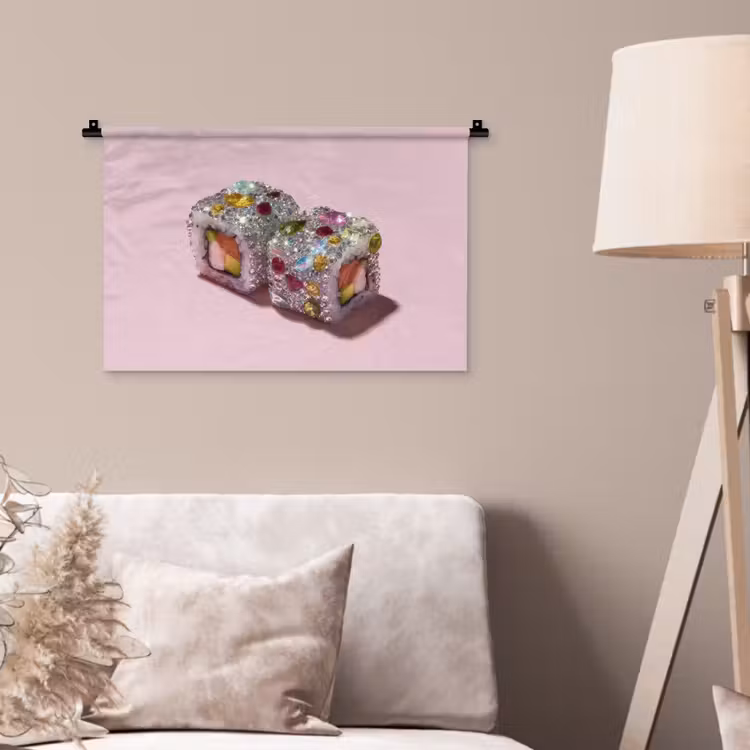 Sushi - Rolletjes - Steentjes - Kleurrijk Wandkleed katoen klein -sfeer4