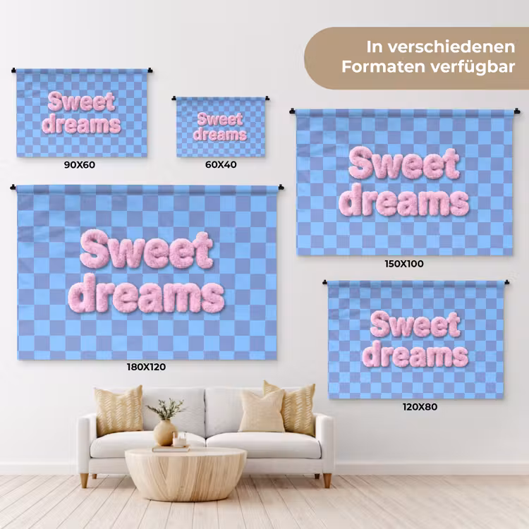 Sweet dreams - Vierkanten - Roze - Blauw Wandkleed katoen klein -tsfeer8_DE