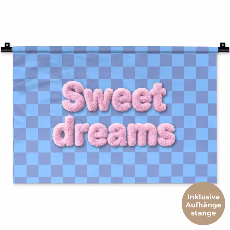 Sweet dreams - Vierkanten - Roze - Blauw Wandkleed katoen klein -t3d_DE