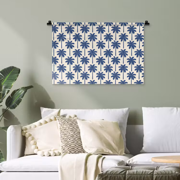 Symmetrisch - Palm - Blauw Wandkleed katoen klein 269 -sfeer7