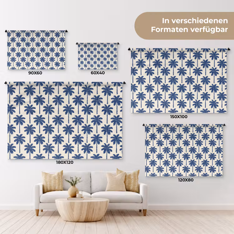Symmetrisch - Palm - Blauw Wandkleed katoen klein 269 -tsfeer8_DE