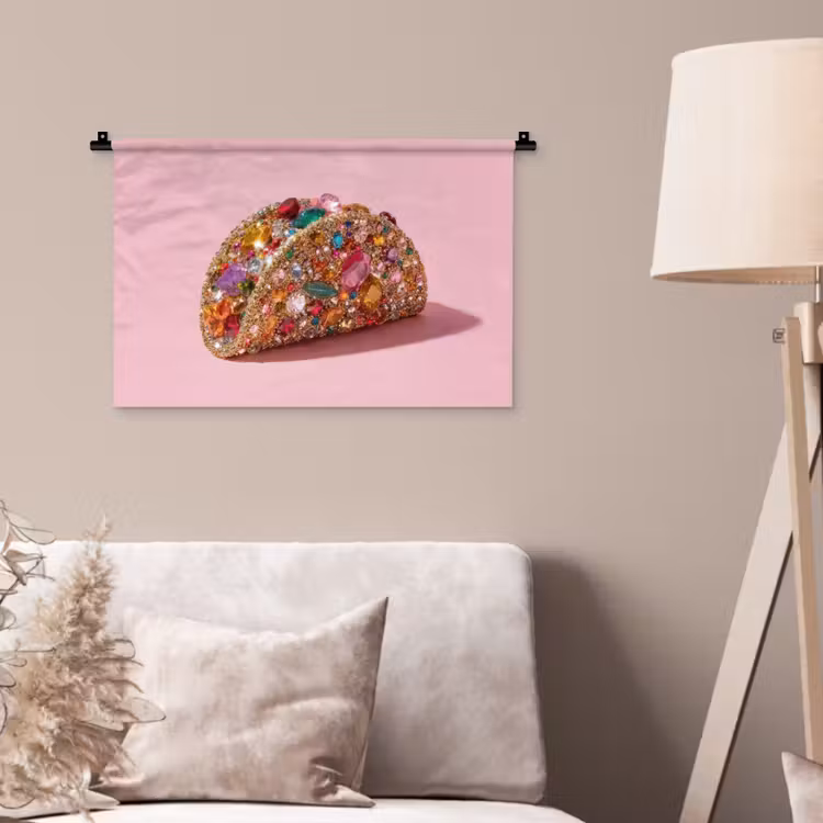 Taco - Kleurrijk - Edelstenen - Goud Wandkleed katoen klein -sfeer4