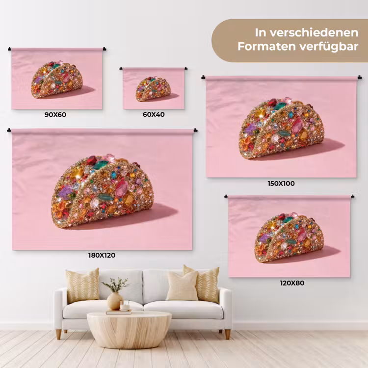 Taco - Kleurrijk - Edelstenen - Goud Wandkleed katoen klein -tsfeer8_DE