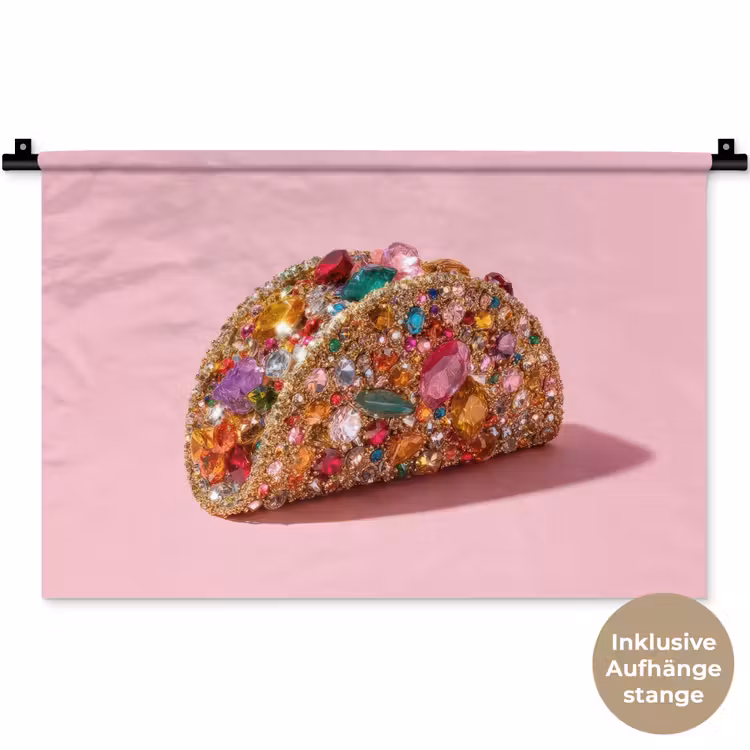 Taco - Kleurrijk - Edelstenen - Goud Wandkleed katoen klein -t3d_DE