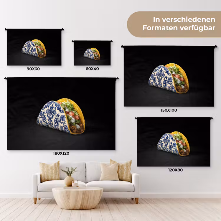 Taco - Vlees - Salade - Delftsblauw - Motief Wandkleed katoen klein -tsfeer8_DE