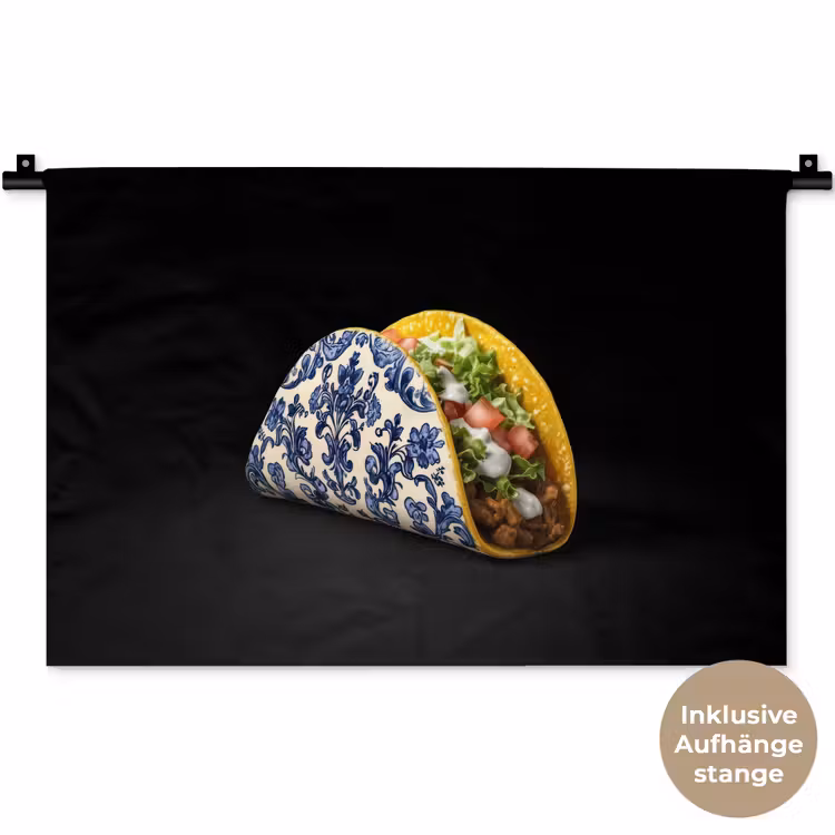 Taco - Vlees - Salade - Delftsblauw - Motief Wandkleed katoen klein -t3d_DE