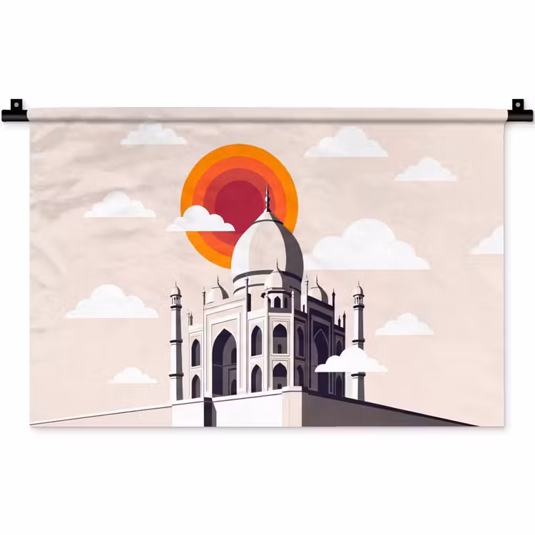 Taj Mahal - Zon - Koepel - Architectuur - India - Grafisch Wandkleed katoen klein -zz3d