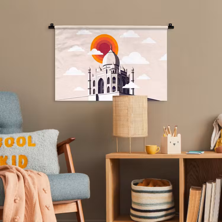Taj Mahal - Zon - Koepel - Architectuur - India - Grafisch Wandkleed katoen klein -wsfeer4_kind