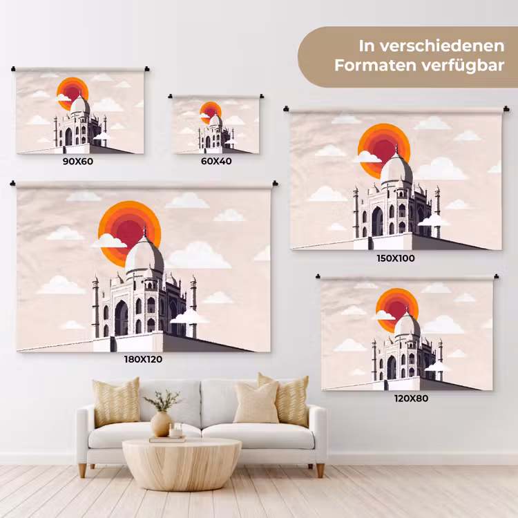 Taj Mahal - Zon - Koepel - Architectuur - India - Grafisch Wandkleed katoen klein -tsfeer8_DE