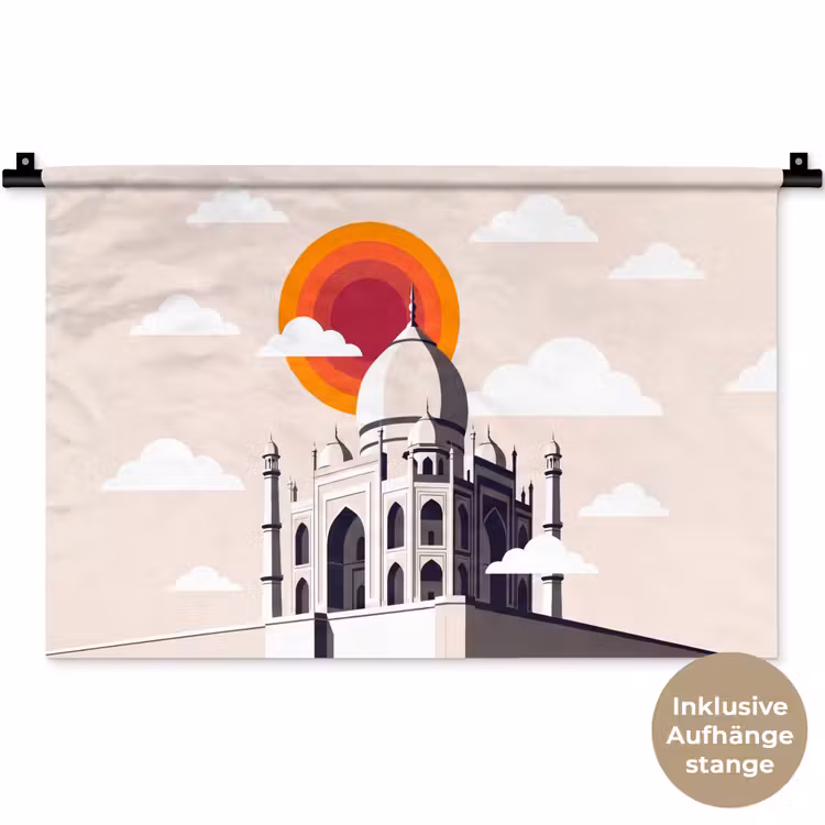 Taj Mahal - Zon - Koepel - Architectuur - India - Grafisch Wandkleed katoen klein -t3d_DE