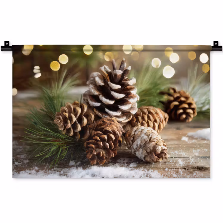 Dennenappels - Kerstsfeer - Bruin - Groen Wandkleed katoen klein -zz3d
