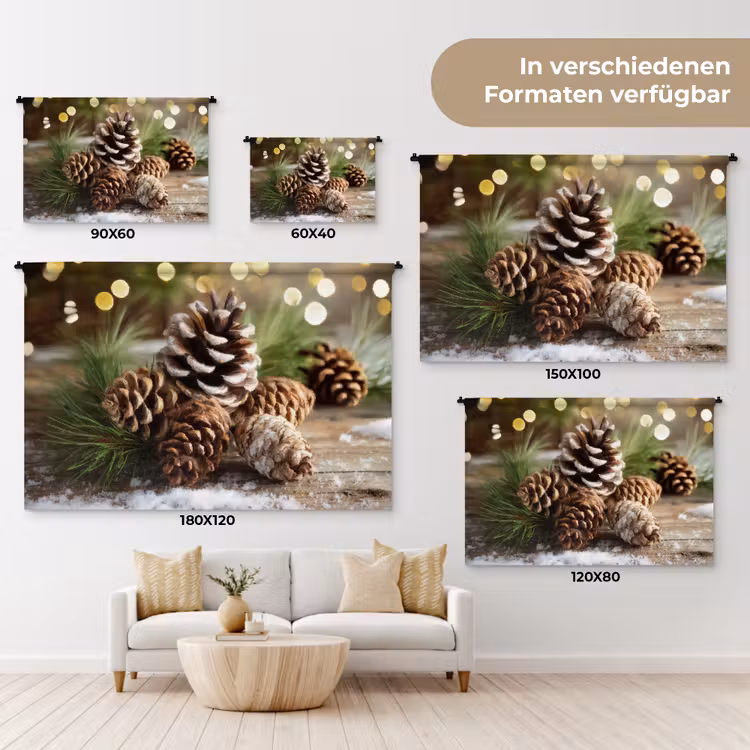 Dennenappels - Kerstsfeer - Bruin - Groen Wandkleed katoen klein -tsfeer8_DE