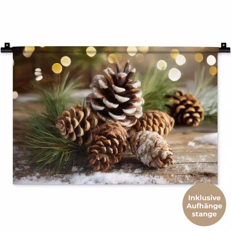 Dennenappels - Kerstsfeer - Bruin - Groen Wandkleed katoen klein -t3d_DE