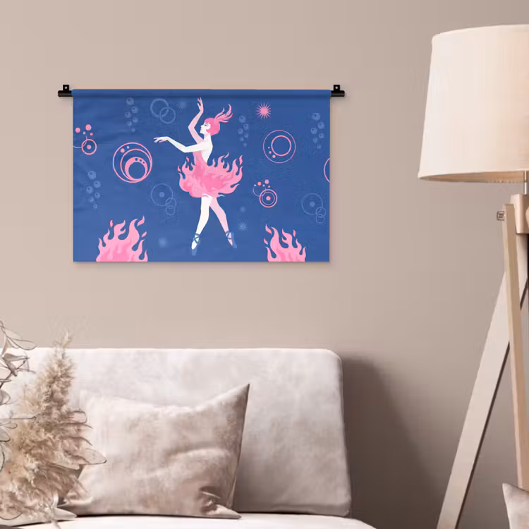Danseres - Vlammenrok - Abstract - Roze - Blauw Wandkleed katoen klein -sfeer4
